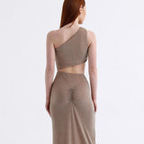 Gloria Glitter Maxi Elbise Bej