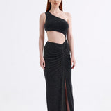 Gloria Glitter Maxi Elbise Siyah