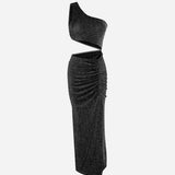 Gloria Glitter Maxi Elbise Siyah