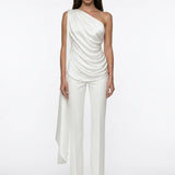 White Draped Top with Shawl Detail