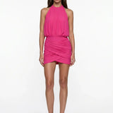 Open-Back Fuchsia Jersey Mini Dress