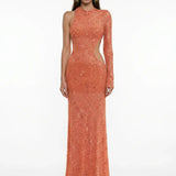 Sequin Embellished Terracotta Lace Dress