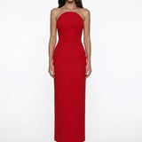Red Corset Detail Crepe Midi Dress