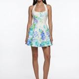 Blue Piping Detail Mini Dress