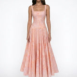 Patterned Back Detail Midi Pink Dress