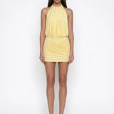Open-Back Yellow Jersey Mini Dress
