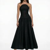 Linen Corset Detail Mini Black Dress