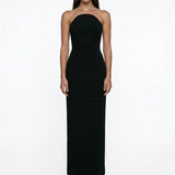 Black Corset Detailed Crepe Maxi Dress