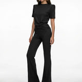 Shimmer Knit Black Pants with Twisted Waist Detail