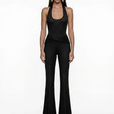 Shimmer Knit Black Jumpsuit with Cut-Out Detail