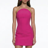 Corset Detailed Crepe Fuchsia Mini Dress