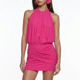Open-Back Fuchsia Jersey Mini Dress