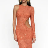 Sequin Embellished Terracotta Lace Dress