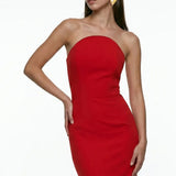 Red Corset Detail Crepe Midi Dress