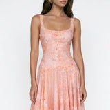 Patterned Back Detail Midi Pink Dress
