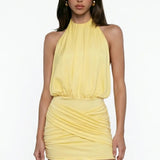 Open-Back Yellow Jersey Mini Dress