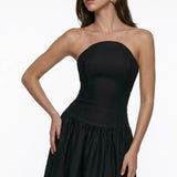 Linen Corset Detail Mini Black Dress