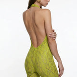 Green Lace V-Neck Jumpsuit