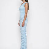 One-Shoulder Draped Baby Blue Maxi Dress