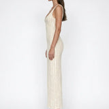 Beaded Tassel Lace Midi Coral Dress