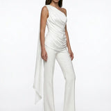 White Draped Top with Shawl Detail