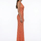 Sequin Embellished Terracotta Lace Dress