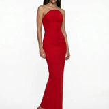 Red Corset Detail Crepe Midi Dress
