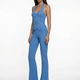 Shimmer Knit Blue Jumpsuit with Cut-Out Detail