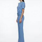 Shimmer Knit Blue Padded Shoulder T-Shirt