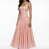 Patterned Back Detail Midi Pink Dress