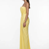 Draped Strapless Maxi Yellow Jersey Dress