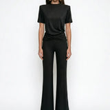 Shimmer Knit Black Pants with Twisted Waist Detail