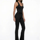 Shimmer Knit Black Jumpsuit with Cut-Out Detail