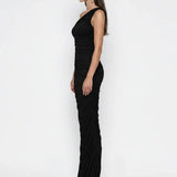 One-Shoulder Draped Black Maxi Dress