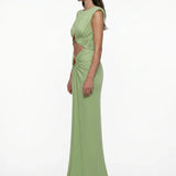 Jersey V-Neck Maxi Green Dress with Cut-Out Detail