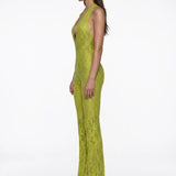 Green Lace V-Neck Jumpsuit