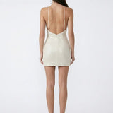 Beige Mini Dress with Coral Embroidery and Halter Neck