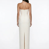 White Corset Detail Crepe Midi Dress