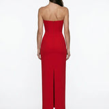 Red Corset Detail Crepe Midi Dress