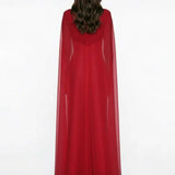 Jersey V-Neck Maxi Red Dress with Cape Detail