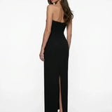 Black Corset Detailed Crepe Maxi Dress