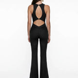 Shimmer Knit Black Jumpsuit with Cut-Out Detail