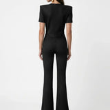 Shimmer Knit Black Padded Shoulder T-Shirt