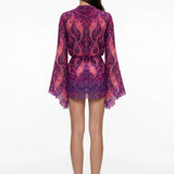 Cherry-Colored Patterned Chiffon Beach Dress