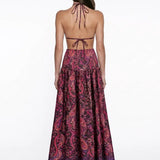 V-Neck Cherry Red Midi Linen Blend Dress