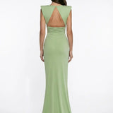 Jersey V-Neck Maxi Green Dress with Cut-Out Detail