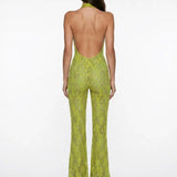Green Lace V-Neck Jumpsuit