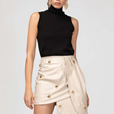 Mabel Leather Skirt Cream